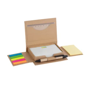 Sette note, post-it, penna, righello, etichetta personalizzato con stampa