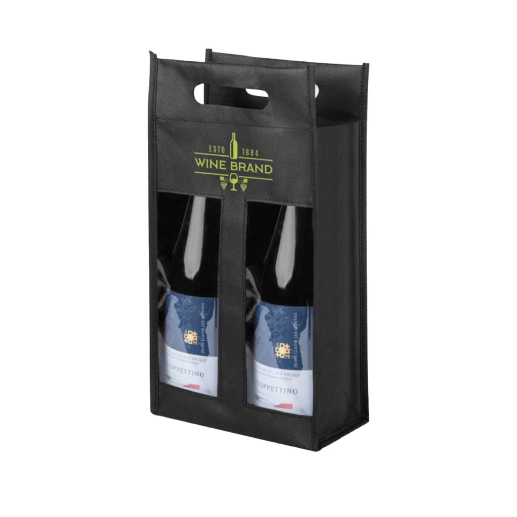 Busta riutilizzabile porta bottiglie in Tnt nera personalizzato