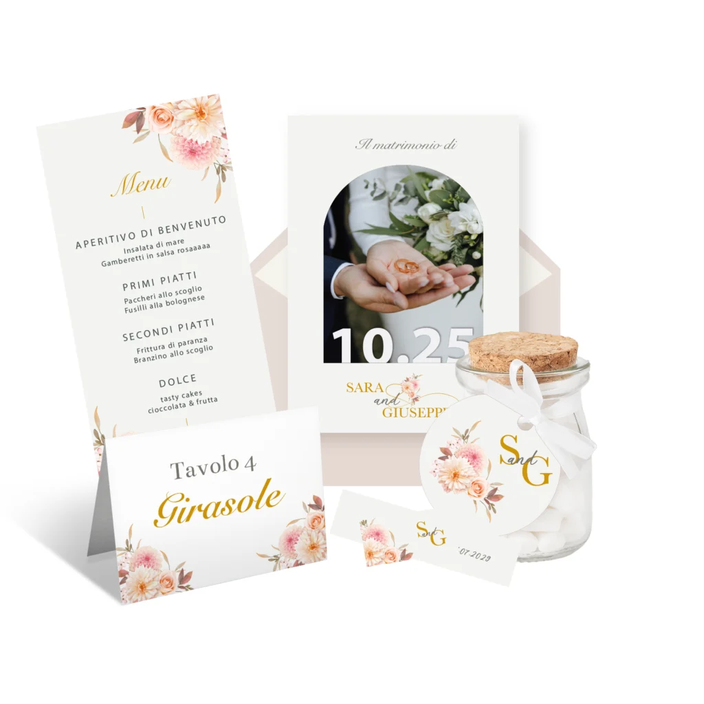 Invito matrimonio elegante minimal tema floreale