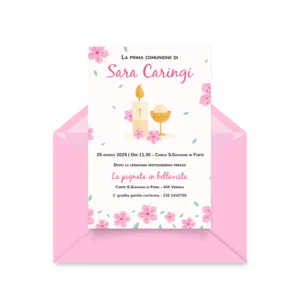 Coordinato invito prima comunione bambina Rosa Grafica online fai da te gratis